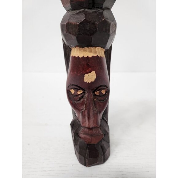 Vintage Hand Carved Solid Wood Tiki Head Statue Totem Pole Jamaican Folk Art - Picture 3 of 10